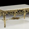 Casa Padrino Luxus Barock Couchtisch mit Marmorplatte Gold / Creme 118 cm - Barock Wohnzimmer Möbel