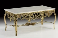 Casa Padrino Luxus Barock Couchtisch mit Marmorplatte Gold / Creme 118 cm - Barock Wohnzimmer Möbel