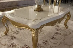 Casa Padrino Luxus Barock Couchtisch Weiß / Gold - Massivholz Wohnzimmertisch im Barockstil - Barockstil Wohnzimmer Möbel - Barock Möbel - Barock Einrichtung - Luxus Möbel im Barockstil