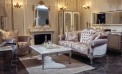Casa Padrino Luxus Barock Couchtisch Weiß / Silber 129 x 93 x H. 44 cm - Rechteckiger Massivholz Wohnzimmertisch im Barockstil - Barock Wohnzimmer Möbel