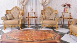 Casa Padrino Luxus Barock Couchtisch Braun / Gold 128 cm - Barock Möbel - Made in Italy