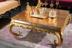 Casa Padrino Luxus Barock Couchtisch Gold 128 x 128 x H. 48 cm - Edler Massivholz Wohnzimmertisch mit Glasplatte und Spiegelglas - Luxus Qualität