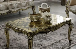 Casa Padrino Luxus Barock Couchtisch Gold / Schwarz - Handgefertigter Massivholz Wohnzimmertisch - Prunkvolle Massivholz Wohnzimmer Möbel im Barockstil
