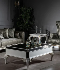 Casa Padrino Luxus Barock Couchtisch Weiß / Gold 122 x 85 x H. 48 cm - Edler Massivholz Wohnzimmertisch mit Glasplatte - Barock Wohnzimmer Möbel