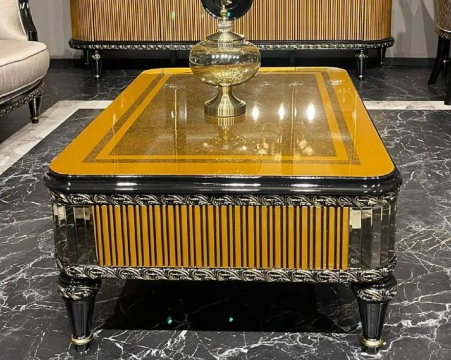 Casa Padrino Luxus Barock Couchtisch Gold / Schwarz / Gold - Prunkvoller Wohnzimmertisch im Barockstil - Barockstil Wohnzimmer Möbel - Barock Einrichtung - Barock Möbel - Luxus Möbel im Barockstil