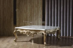 Casa Padrino Luxus Barock Couchtisch Weiß / Gold 130 x 130 x H. 51 cm - Prunkvoller Massivholz Wohnzimmertisch - Barock Wohnzimmer Möbel