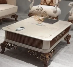 Casa Padrino Luxus Barock Couchtisch Beige / Grau / Braun / Gold - Prunkvoller Massivholz Wohnzimmertisch im Barockstil - Barock Wohnzimmer Möbel - Edel & Prunkvoll