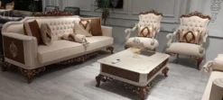 Casa Padrino Luxus Barock Couchtisch Beige / Grau / Braun / Gold - Prunkvoller Massivholz Wohnzimmertisch im Barockstil - Barock Wohnzimmer Möbel - Edel & Prunkvoll