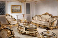 Casa Padrino Luxus Barock Couchtisch Weiß / Blau / Gold - Prunkvoller Massivholz Wohnzimmertisch mit Glasplatte - Barock Wohnzimmer Möbel - Edel & Prunkvoll