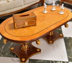 Casa Padrino Luxus Barock Couchtisch Naturfarben / Braun / Gold 125 cm - Barock Möbel - Made in Italy