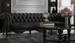 Casa Padrino Luxus Barock Couchtisch Schwarz Ø 114 x H. 47 cm - Runder Massivholz Wohnzimmertisch - Edle Barock Wohnzimmer Möbel