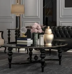Casa Padrino Luxus Barock Couchtisch Schwarz Ø 114 x H. 47 cm - Runder Massivholz Wohnzimmertisch - Edle Barock Wohnzimmer Möbel