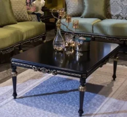 Casa Padrino Luxus Barock Couchtisch Schwarz / Gold 109 x 85 x H. 45 cm - Edler Massivholz Wohnzimmertisch im Barockstil - Barock Möbel