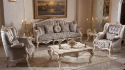 Casa Padrino Luxus Barock Couchtisch Weiß / Beige / Gold - Prunkvoller Wohnzimmertisch im Barockstil - Luxus Wohnzimmer Möbel im Barockstil - Barock Möbel - Barock Wohnzimmer Einrichtung