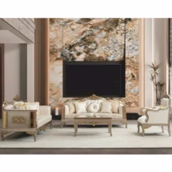 Casa Padrino Luxus Barock Couchtisch Grau / Gold 103 cm - Barock Wohnzimmer Möbel