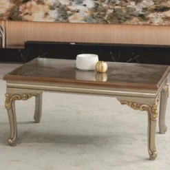 Casa Padrino Luxus Barock Couchtisch Grau / Gold 103 cm - Barock Wohnzimmer Möbel