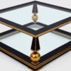 Casa Padrino Luxus Barock Couchtisch Schwarz / Antik Gold 113 x 113 x H. 47 cm - Prunkvoller Massivholz Wohnzimmertisch mit Glasplatten - Barock Wohnzimmer Möbel