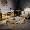 Casa Padrino Luxus Barock Couchtisch Creme / Beige / Braun / Gold 120 x 82 x H. 47 cm - Edler Massivholz Wohnzimmertisch im Barockstil - Prunkvolle Barock Möbel