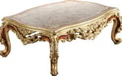 Casa Padrino Luxus Barock Couchtisch Creme / Beige / Braun / Gold 120 x 82 x H. 47 cm - Edler Massivholz Wohnzimmertisch im Barockstil - Prunkvolle Barock Möbel