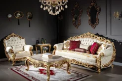 Casa Padrino Luxus Barock Couchtisch Creme / Beige / Braun / Gold 120 x 82 x H. 47 cm - Edler Massivholz Wohnzimmertisch im Barockstil - Prunkvolle Barock Möbel