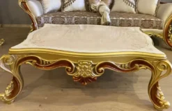 Casa Padrino Luxus Barock Couchtisch Weiß / Beige / Gold / Braun - Prunkvoller Wohnzimmertisch im Barockstil - Luxus Wohnzimmer Möbel im Barockstil - Barock Möbel - Barock Wohnzimmer Einrichtung