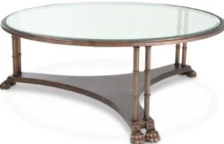 Casa Padrino Luxus Barock Couchtisch mit Glasplatte Bronze Ø 96 x H. 36,5 cm