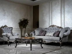 Casa Padrino Luxus Barock Couchtisch Beige / Dunkelgrau / Gold - Handgefertigter Massivholz Wohnzimmertisch - Wohnzimmer Möbel im Barockstil