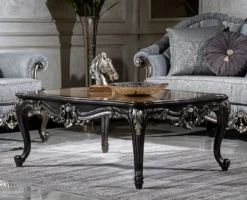 Casa Padrino Luxus Barock Couchtisch Beige / Dunkelgrau / Gold - Handgefertigter Massivholz Wohnzimmertisch - Wohnzimmer Möbel im Barockstil
