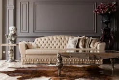 Casa Padrino Luxus Barock Couchtisch Naturfarben / Silber - Handgefertigter Massivholz Wohnzimmertisch mit Glasplatte - Barock Wohnzimmer Möbel