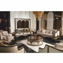 Casa Padrino Luxus Barock Couchtisch Braun / Weiß / Gold Ø 118 cm - Runder Barock Wohnzimmertisch - Barock Wohnzimmer Möbel