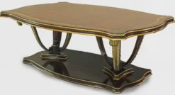 Casa Padrino Luxus Barock Couchtisch Braun / Gold 130 x 90 x H. 44 cm - Mahagoni Wohnzimmertisch mit dekorativen handgeschnitzten Federn - Edle Barockstil Wohnzimmer Möbel