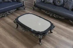 Casa Padrino Luxus Barock Couchtisch Grau / Schwarz / Silber - Handgefertigter Massivholz Wohnzimmertisch - Prunkvolle Massivholz Wohnzimmer Möbel im Barockstil