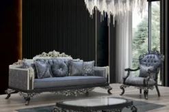 Casa Padrino Luxus Barock Couchtisch Grau / Schwarz / Silber - Handgefertigter Massivholz Wohnzimmertisch - Prunkvolle Massivholz Wohnzimmer Möbel im Barockstil