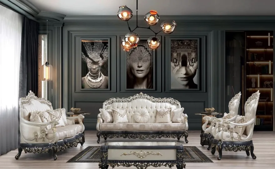 Casa Padrino Luxus Barock Couchtisch Creme / Grau / Gold - Handgefertigter Massivholz Wohnzimmertisch - Prunkvolle Massivholz Wohnzimmer Möbel im Barockstil