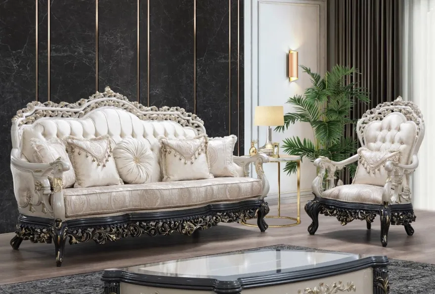 Casa Padrino Luxus Barock Couchtisch Creme / Grau / Gold - Handgefertigter Massivholz Wohnzimmertisch - Prunkvolle Massivholz Wohnzimmer Möbel im Barockstil
