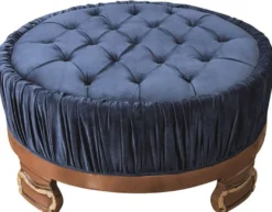Casa Padrino Luxus Barock Couchtisch Blau / Braun Ø 100 x H. 50 cm - Runder Wohnzimmertisch mit edelem Samtstoff und Glitzersteinen - Barock Möbel