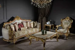 Casa Padrino Luxus Barock Couchtisch Weiß / Creme / Rot / Gold 130 x 85 x H. 50 cm - Edler Massivholz Wohnzimmertisch im Barockstil - Prunkvolle Barock Möbel