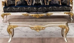 Casa Padrino Luxus Barock Couchtisch Silber / Gold - Massivholz Wohnzimmertisch im Barockstil - Barock Wohnzimmer Möbel - Edel & Prunkvoll