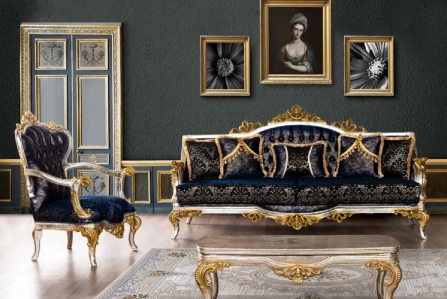 Casa Padrino Luxus Barock Couchtisch Silber / Gold - Massivholz Wohnzimmertisch im Barockstil - Barock Wohnzimmer Möbel - Edel & Prunkvoll