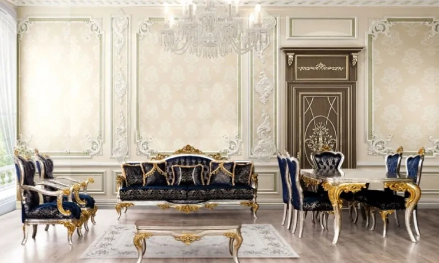Casa Padrino Luxus Barock Couchtisch Silber / Gold - Massivholz Wohnzimmertisch im Barockstil - Barock Wohnzimmer Möbel - Edel & Prunkvoll