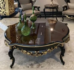 Casa Padrino Luxus Barock Couchtisch Braun / Schwarz / Gold - Prunkvoller Massivholz Wohnzimmertisch im Barockstil - Barock Wohnzimmer Möbel - Edel & Prunkvoll