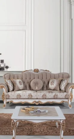Casa Padrino Luxus Barock Couchtisch Beige / Weiß / Bronze 89 x 65 x H. 45 cm - Massivholz Wohnzimmertisch im Barockstil - Barock Wohnzimmer Möbel