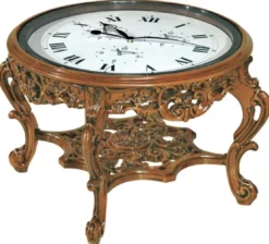 Casa Padrino Luxus Barock Couchtisch mit Uhr Braun - Prunkvoller Barockstil Cocktailtisch - Barock Möbel - Barock Interior - Edel & Prunkvoll - Luxus Qualität - Made in Italy