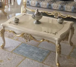 Casa Padrino Luxus Barock Couchtisch Weiß / Gold 118 x 87 x H. 50 cm - Massivholz Wohnzimmertisch - Möbel im Barockstil