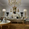 Casa Padrino Luxus Barock Couchtisch mit Marmorplatte Naturfarben / Weiß - Runder Wohnzimmertisch im Barockstil - Barock Möbel - Barock Interior - Edel & Prunkvoll - Luxus Qualität - Made in Italy