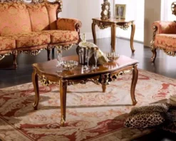 Casa Padrino Luxus Barock Couchtisch Braun / Gold - Handgefertigter Massivholz Tisch im Barockstil - Barock Wohnzimmer Möbel - Luxus Qualität - Made in Italy