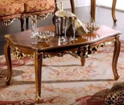 Casa Padrino Luxus Barock Couchtisch Braun / Gold - Handgefertigter Massivholz Tisch im Barockstil - Barock Wohnzimmer Möbel - Luxus Qualität - Made in Italy