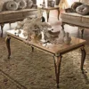 Casa Padrino Luxus Barock Couchtisch mit Marmorplatte Creme / Dunkelbraun / Gold - Prunkvoller Wohnzimmertisch im Barockstil - Barock Möbel - Edel & Prunkvoll - Luxus Qualität - Made in Italy