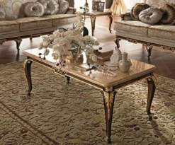 Casa Padrino Luxus Barock Couchtisch mit Marmorplatte Creme / Dunkelbraun / Gold - Prunkvoller Wohnzimmertisch im Barockstil - Barock Möbel - Edel & Prunkvoll - Luxus Qualität - Made in Italy