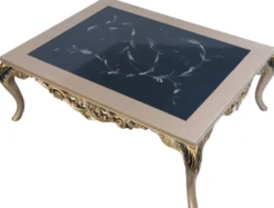 Casa Padrino Luxus Barock Couchtisch mit Glasplatte Silber / Schwarz / Gold 128 x 95 x H. 46 cm - Prunkvoller Wohnzimmertisch mit elegantem Muster - Wohnzimmer Möbel im Barockstil